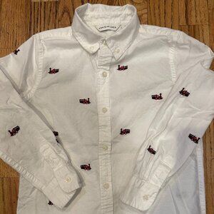 JANIE and JACK Holiday Crisp White Shirt with Train Detail Boys/Kids Size 6